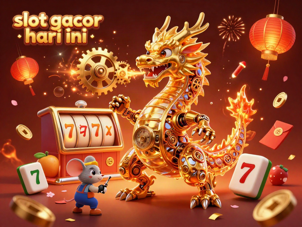 Engage with slot gacor hari ini in an ultra-detailed 3D casino illustration featuring a golden dragon and vibrant game elements.