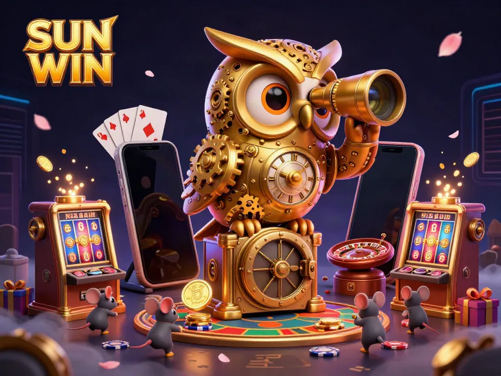 SUN WIN: Enjoy the excitement of slot machines and vibrant casino elements in this dynamic scene.