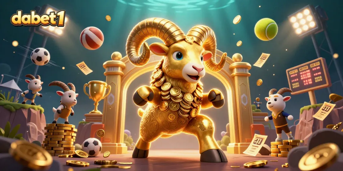 Experience the thrill of dabet1 with a golden ram in a vibrant casino scene.