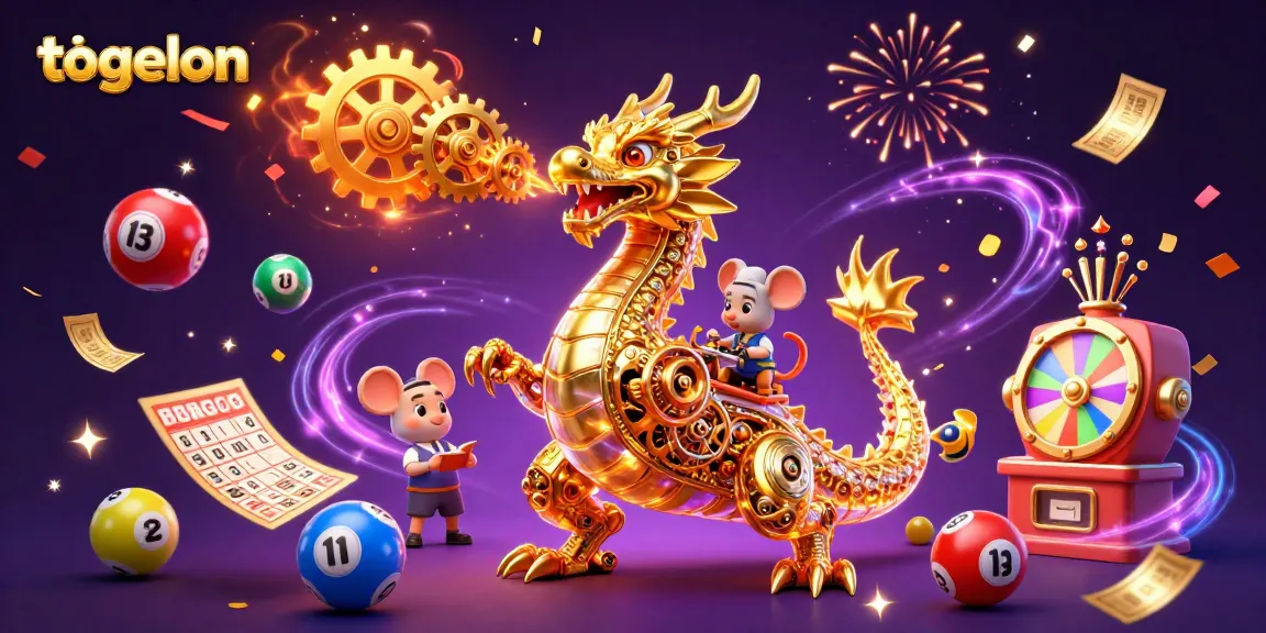 Experience the vibrant world of togelon with colorful lottery elements and a mystical dragon in this casino illustration.