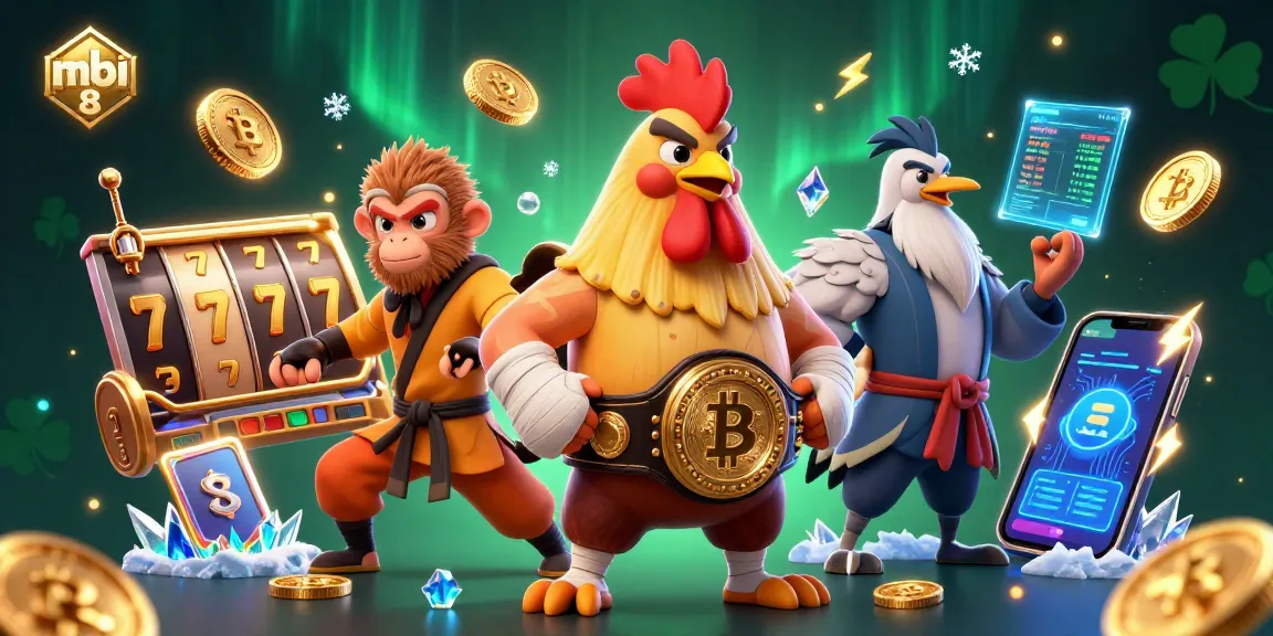 Experience thrilling gaming action at mbi 8 with vibrant slot reels and dynamic crypto elements.