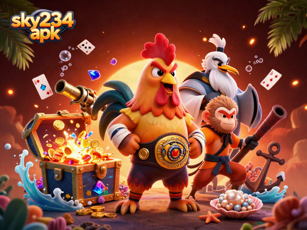 Experience thrilling gaming with sky234 apk featuring colorful characters and dynamic casino elements.