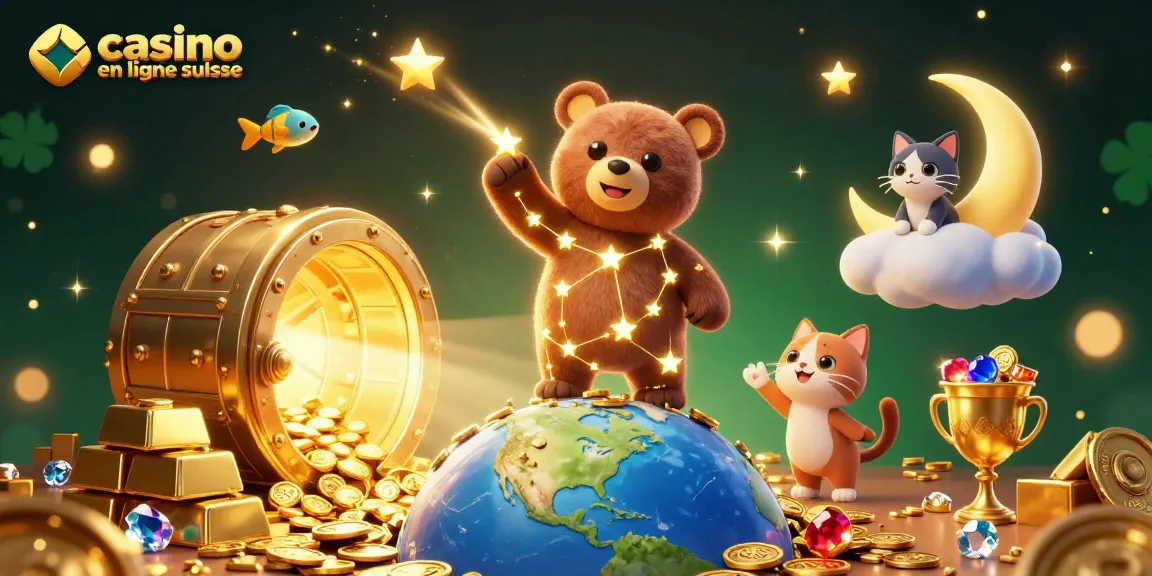 Plongez dans l'univers du casino en ligne suisse avec une illustration 3D captivante et riche en détails.