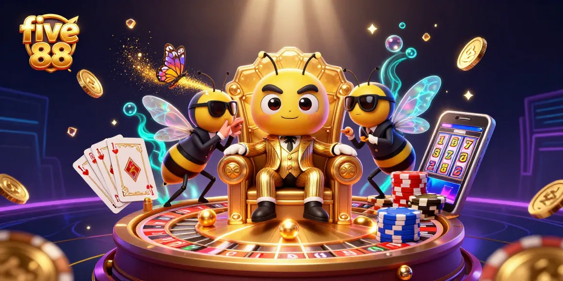 Spin the roulette wheel at five 88 and win with this vibrant casino-themed illustration.