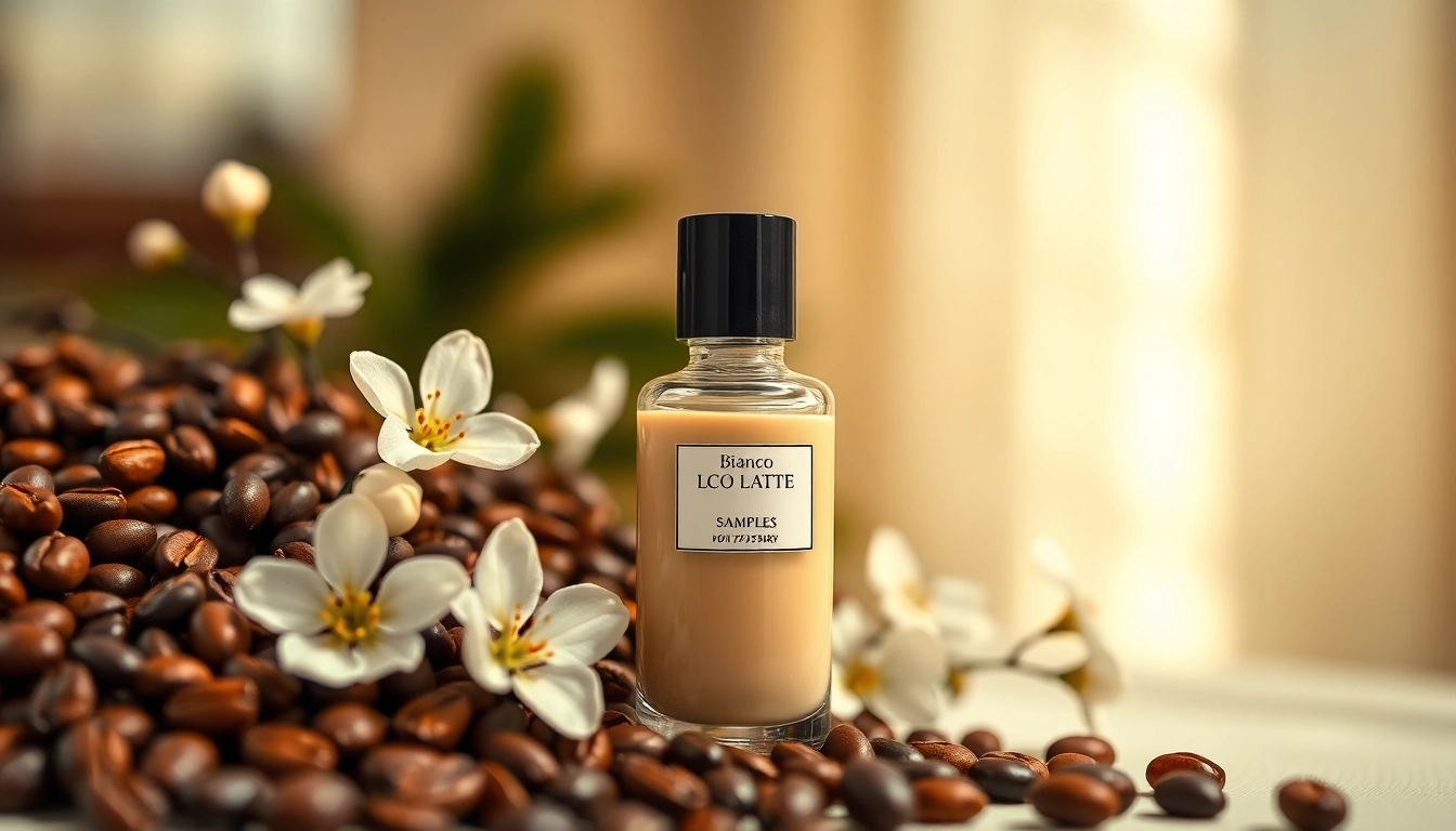 Experience the alluring scent of the bianco latte sample in a luxurious, floral setting.