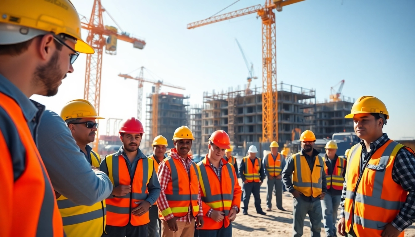 Workers collaborating on a construction project shaped by the abc south texas construction association, showcasing diversity and energy.