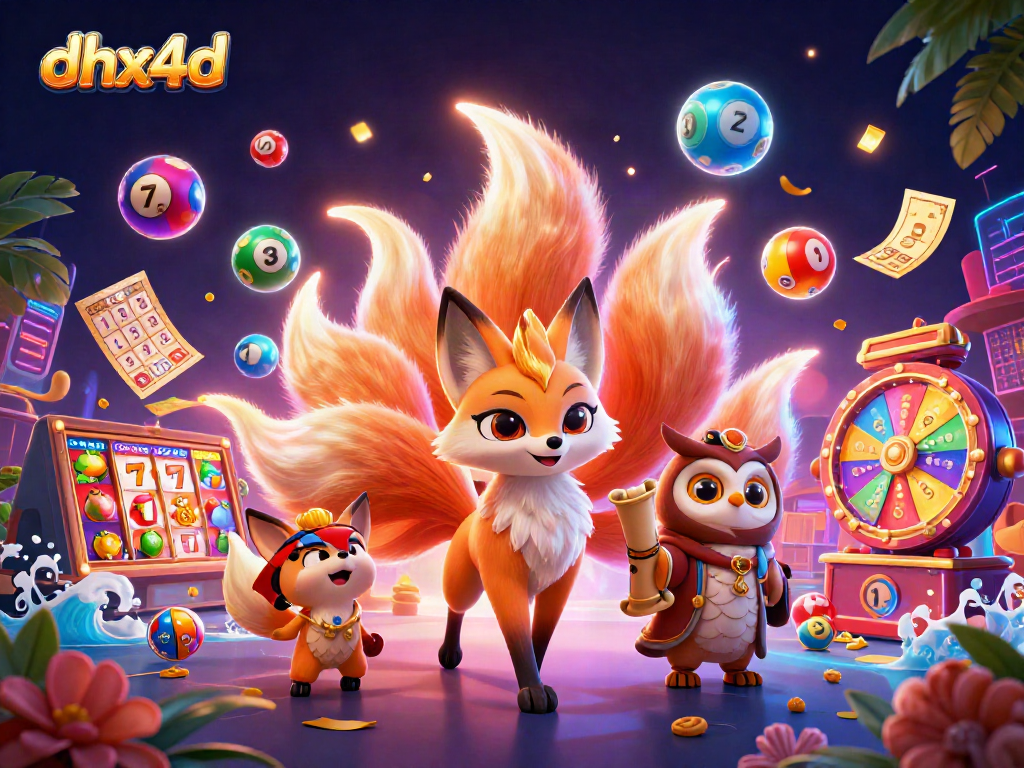 Menggali peluang menang di dhx4d dengan slot gacor dan jackpot, dalam ilustrasi 3D warna-warni.