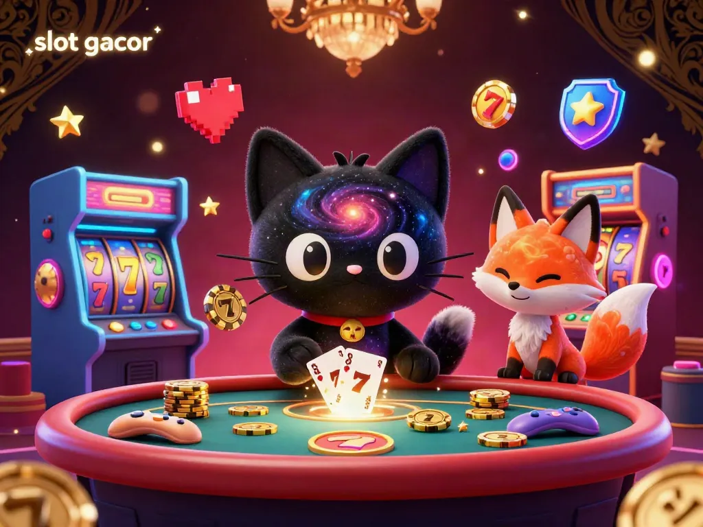 Engage with vibrant slot gacor gaming visuals featuring a cosmic casino table scene.