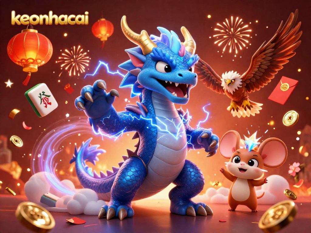 Experience excitement with keonhacai in this vivid 3D illustration featuring magical casino elements.