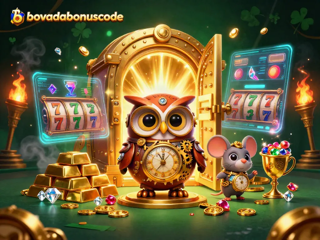 Engage with the Bovada bonus code in this vibrant, detailed casino scene, featuring rich elements and characters.