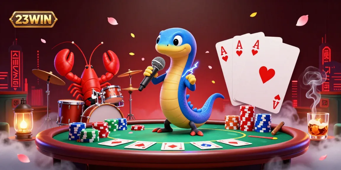 Join the electric eel DJ at the 23WIN underwater casino for an exciting poker showdown.