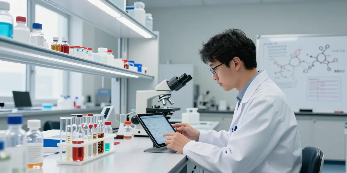 Peptides Canada research lab with researcher analyzing peptide samples and data for scientific advancements.