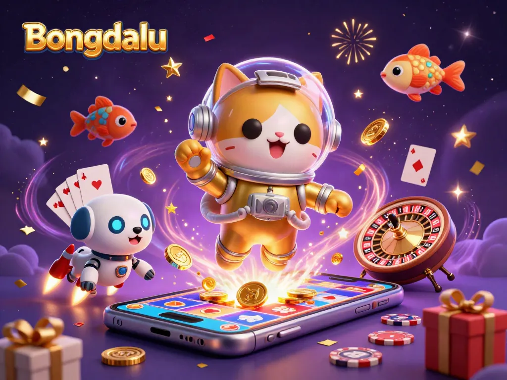 Bongdalu showcases thrilling slot game action with a dynamic astronaut cat scene filled with celebration and fun.
