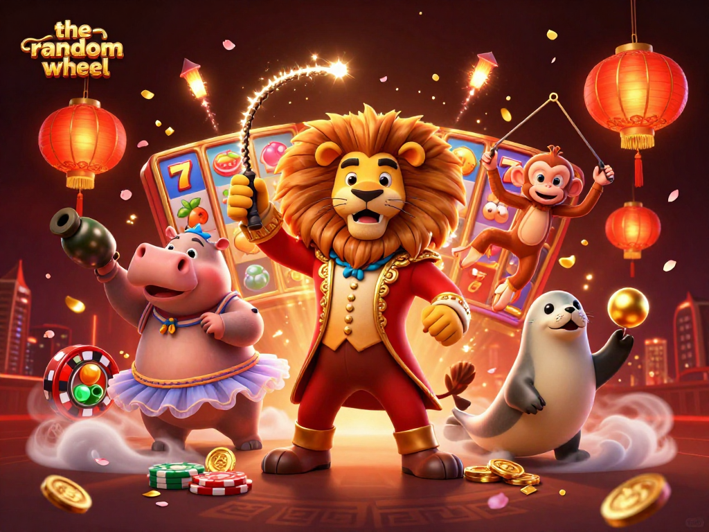 Engage with the-random-wheel in a colorful casino scene featuring lively characters and vibrant elements.
