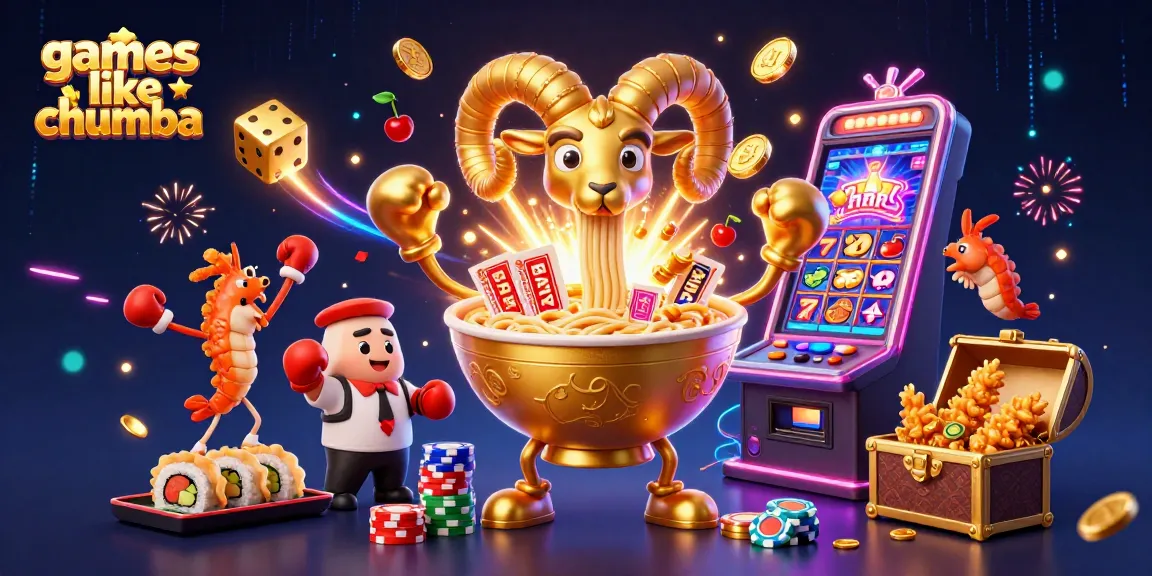 Experience games like Chumba with exciting symbols, vibrant characters, and casino dynamics in this colorful illustration.
