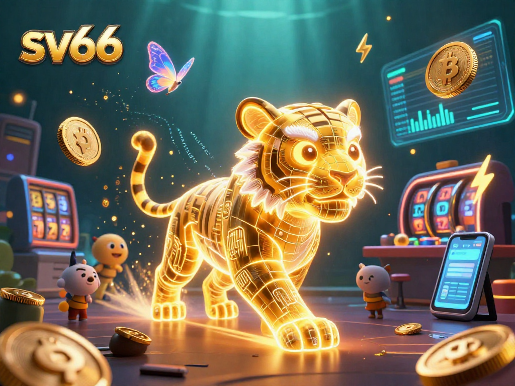 Engage with sv66 in a vibrant digital casino, showcasing immersive slot games and crypto elements.