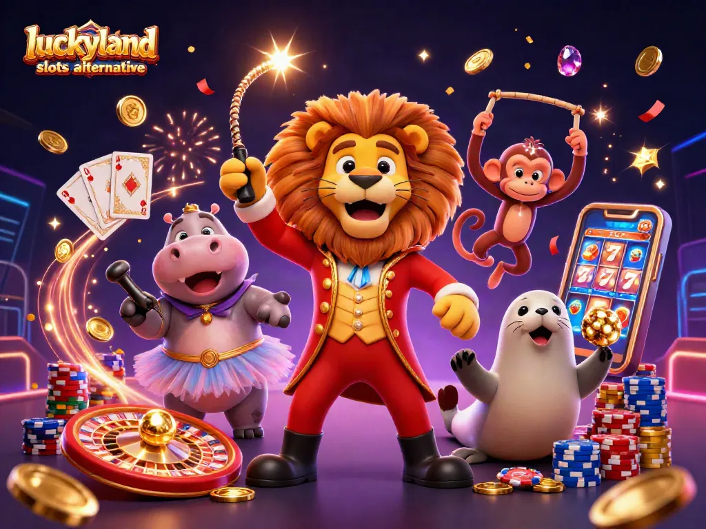 Spin vibrant action with luckyland slots alternative in a dynamic 3D casino scene.