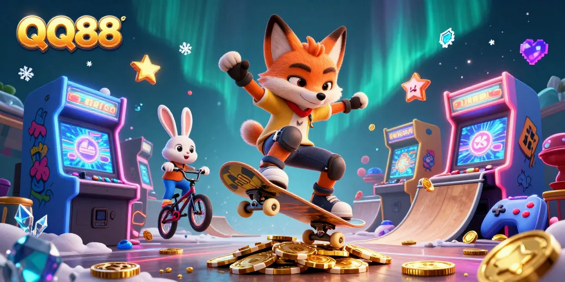 Experience thrilling gaming at QQ88 with animated characters in vibrant casino-inspired settings.
