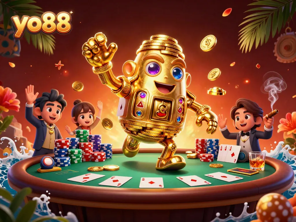 Engage in thrilling games at yo88 with a golden golem showcasing exciting casino elements and vibrant dynamics.