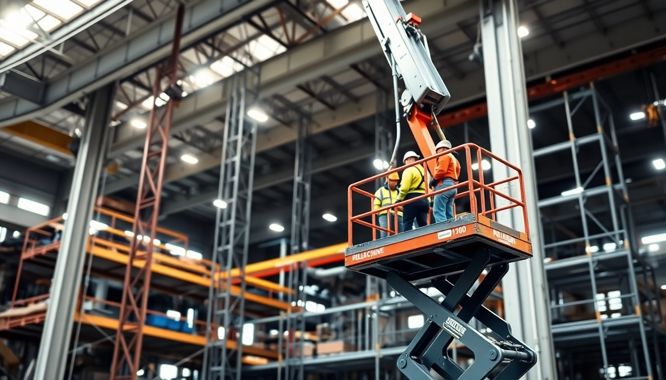 Workers operating a genie lift and genie boom to elevate safely on a construction site.