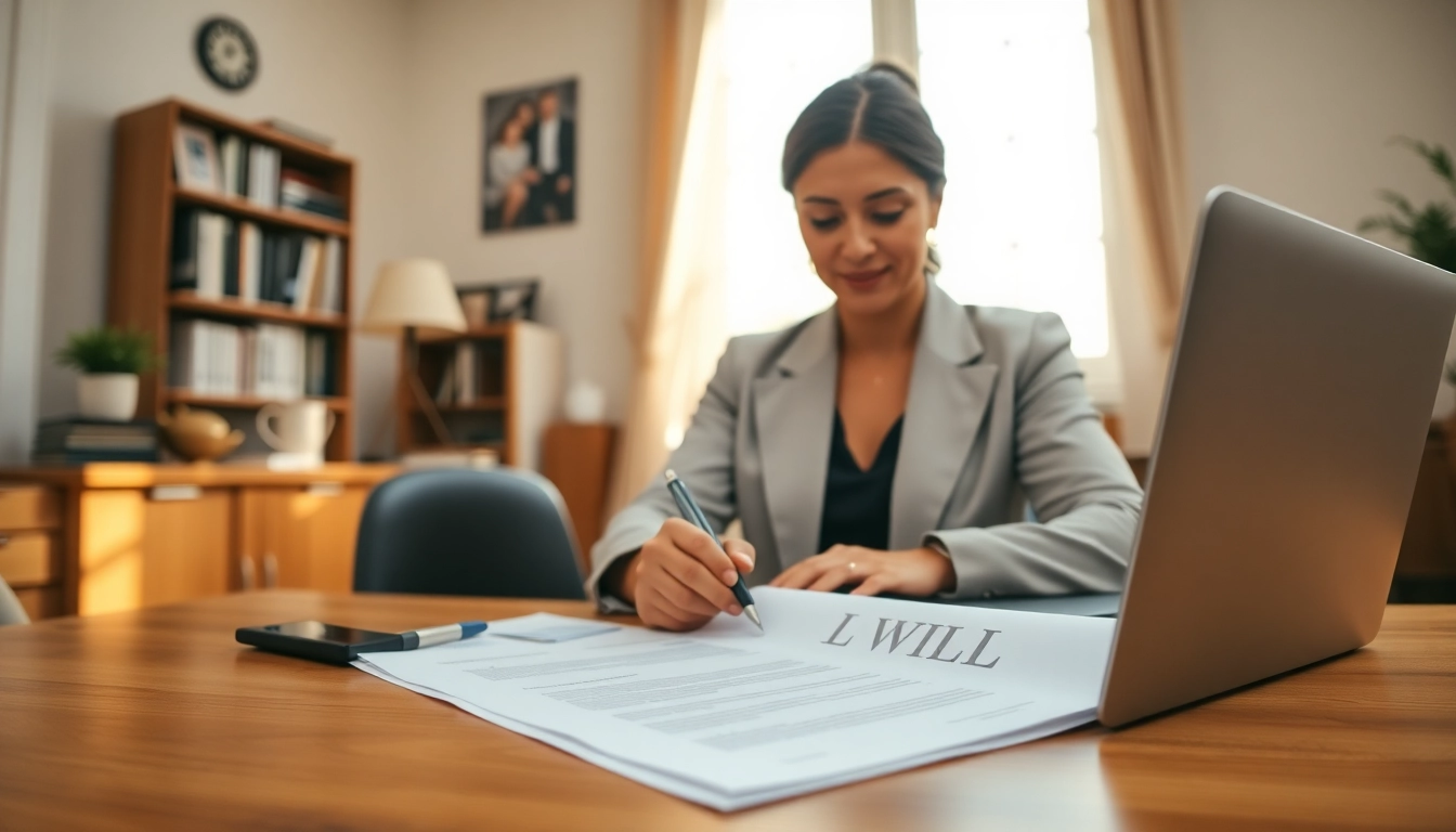 Drafting wills with professionalism and trust in a warm office setting.