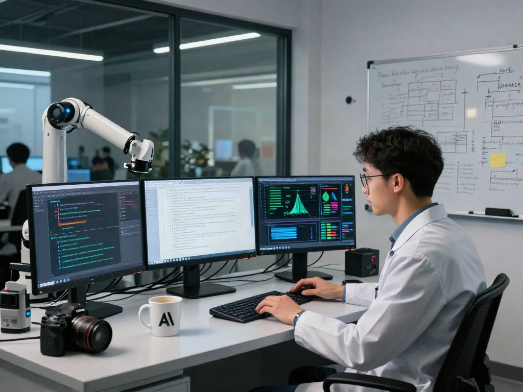 AI Detection algorithms analyzed by a scientist in a modern tech lab, highlighting innovative technology.