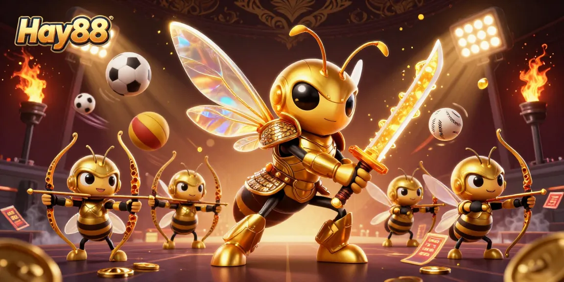 Engaging Hay88 scene with samurai hornet and bee archers in a vibrant casino setting.
