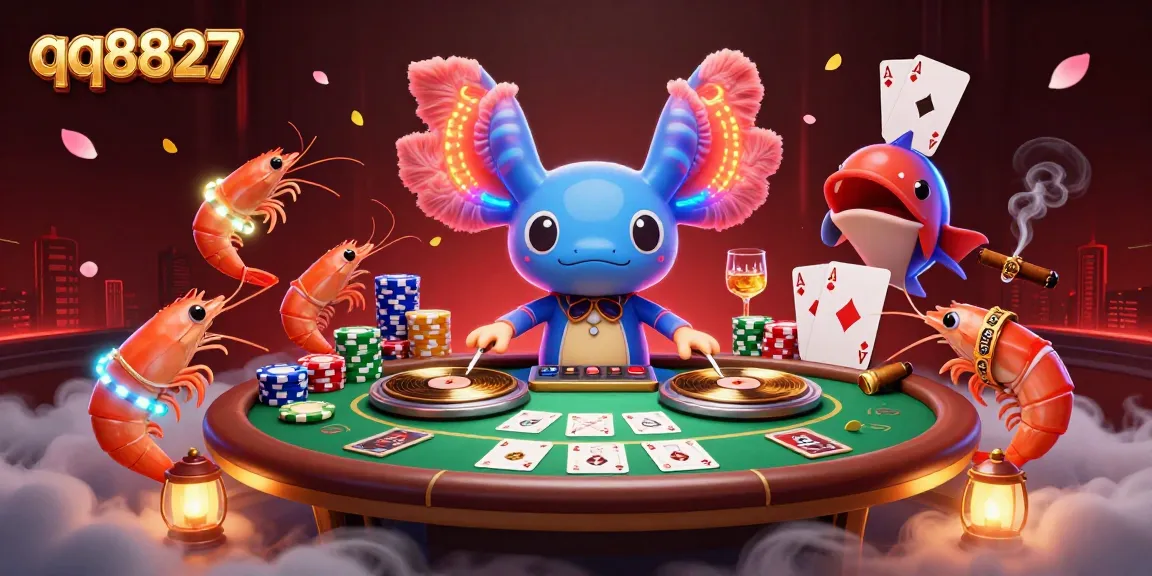 Experience the vibrant energy of qq8827 at a neon-themed poker party with vivid characters and action.