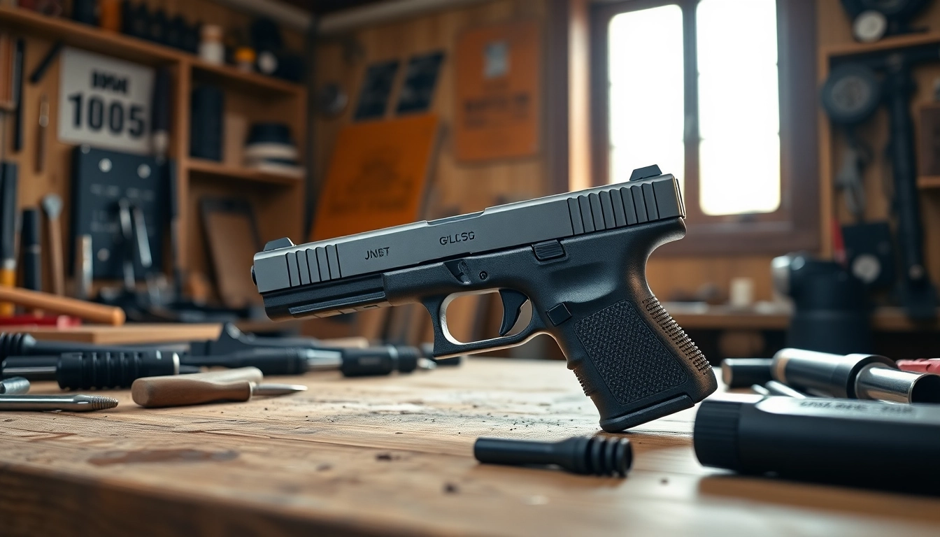 Inspecting a glock 19 slide's precision engineering in a workshop environment, showcasing craftsmanship.