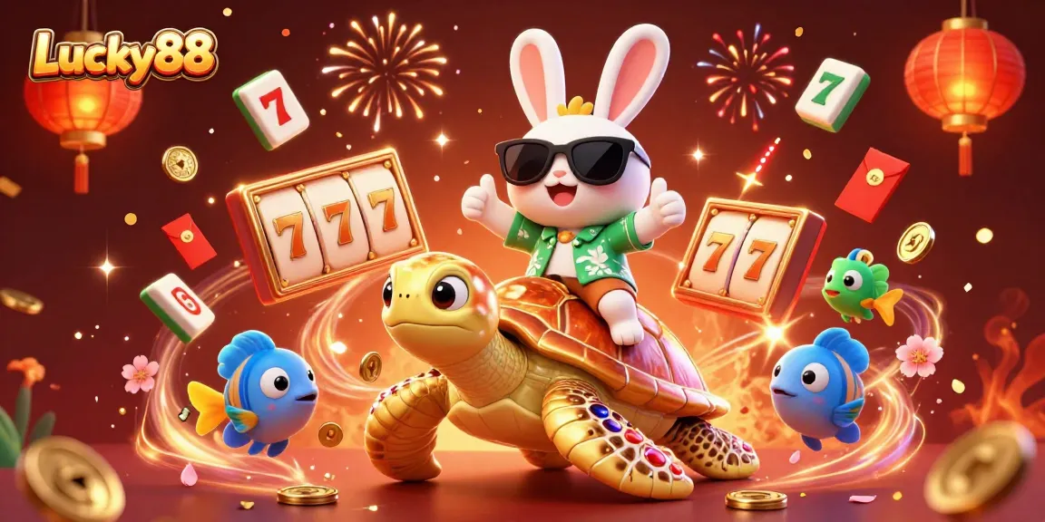 Experience exciting gameplay with Lucky88 in a vibrant 3D casino scene filled with fun elements.