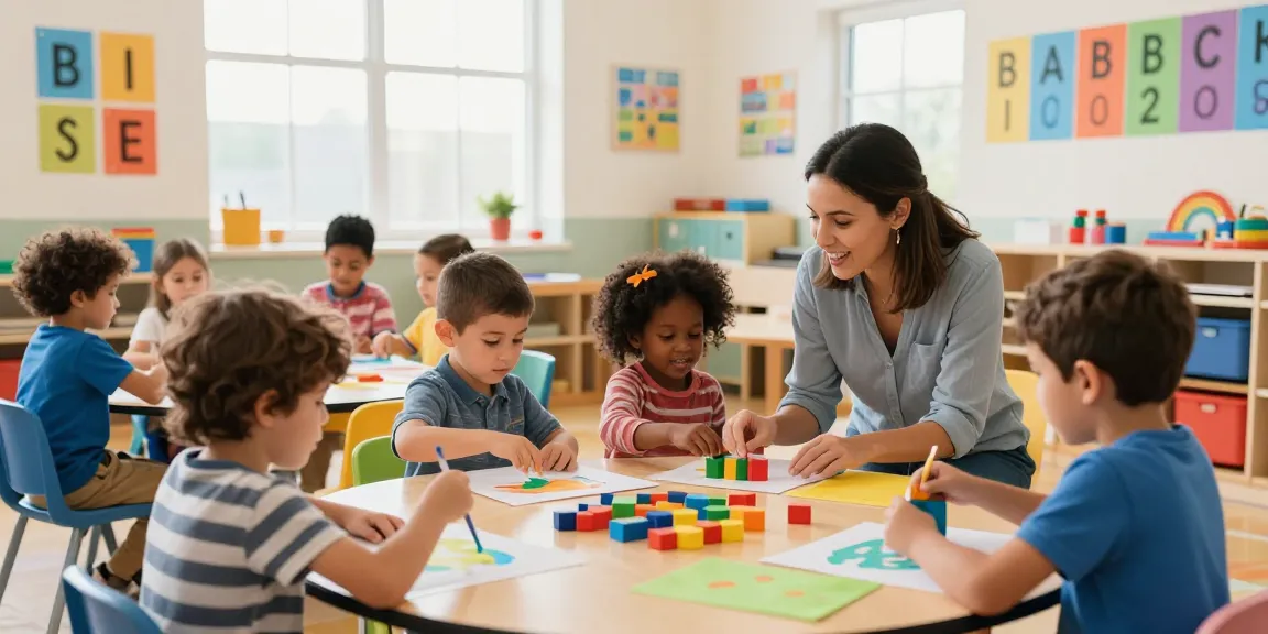 Japanese kindergarten Singapore scene with children exploring art and creativity in an interactive preschool classroom.