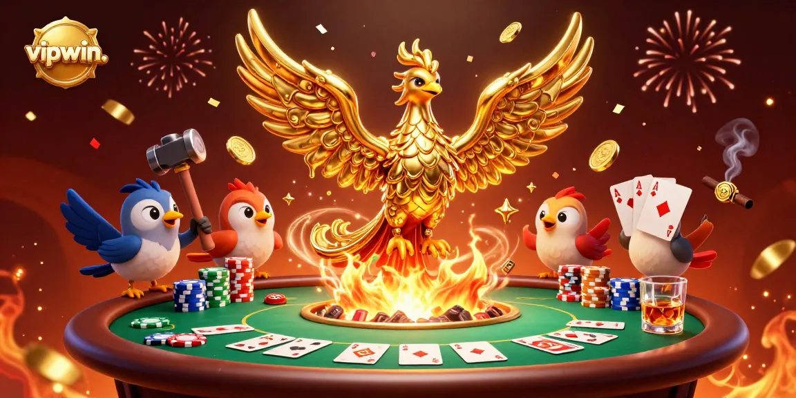 Win big at vipwin. with golden phoenix and rich poker elements in a vivid casino scene.